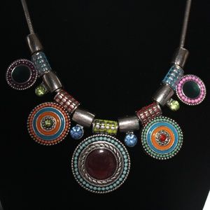 BOHO MULTI-COLORED W/RHINESTONES NECKLACE